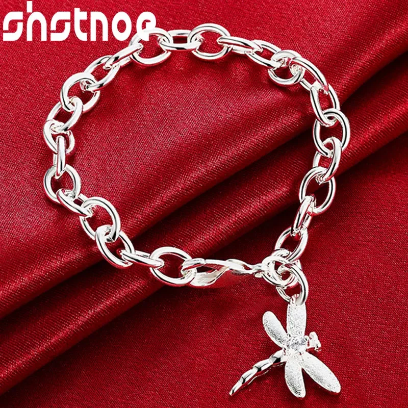 

SHSTONE 925 Sterling Silver Dragonfly Pendant Bracelet Women's Jewelry Fashion Wedding Party Gift Classic Hand Chain Wholesale