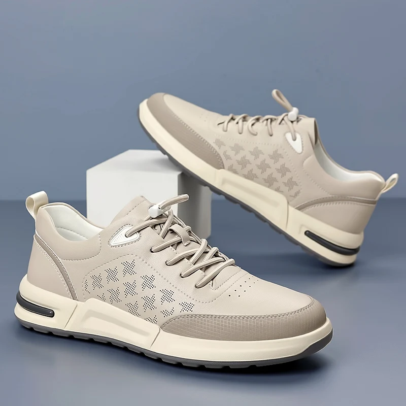  حذاء رياضي برباط للرجال 2025 - جزء علوي من الجلد، نعل مكتنز مع زيادة الارتفاع، مسامي ومريح، متين وغير قابل للانزلاق، عصري #4