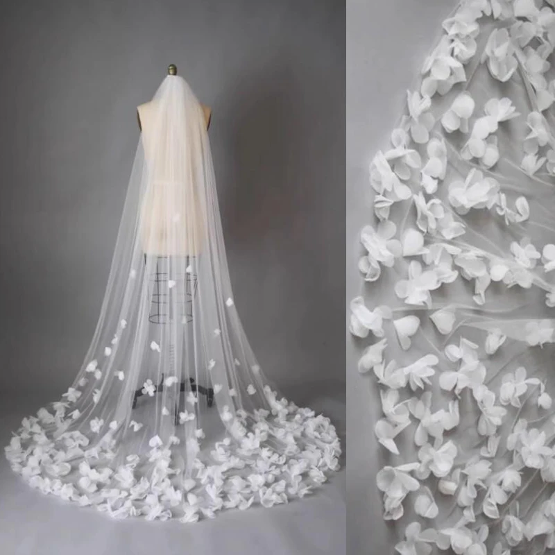 

3D Flowers Wedding Veil Bridal Veils 1T Bride Veil With Comb One Layer Elegant Tulle Veil