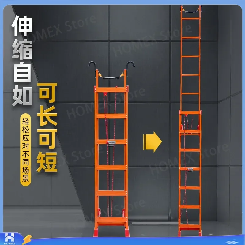 Telescopic Straight Ladder Aluminum Alloy Attic Ladder Thickened Pull Out Extension Ladder Multifunctional Single Side