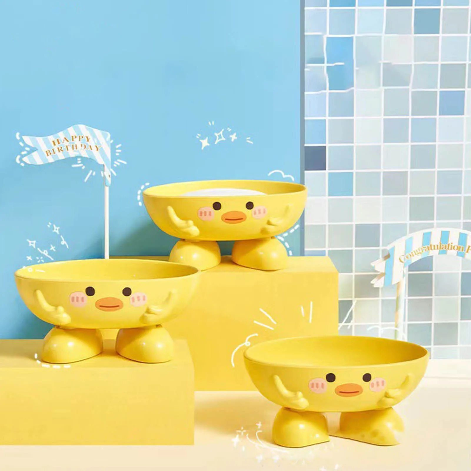 Duck Soap Box For Kids Cartoon Cute Fast Drying Heightened Soap Holder With Multiple Draining Holes For Shower Room