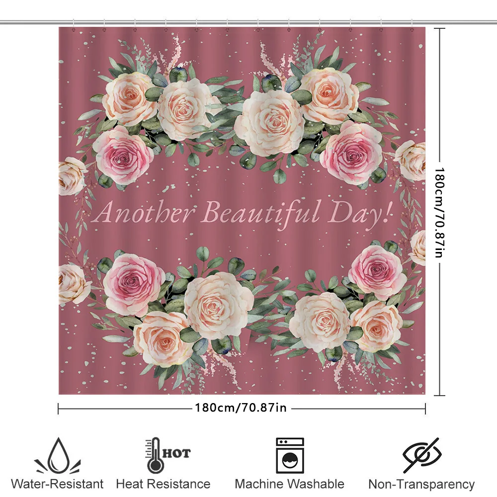 ستارة حمام مبهجة بتصميم زهور وردية خوخية لزينة الحمام، فكرة هدية مثالية #6