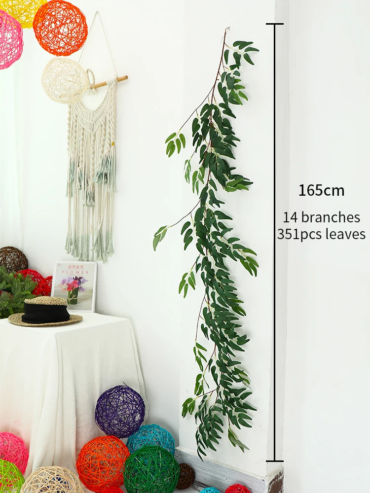 165cm Artificial Willow Leaf Vine Green Plants Leaves Rattan Child Birthday Party Decoration Kids Anniversary Backdrop Supplies