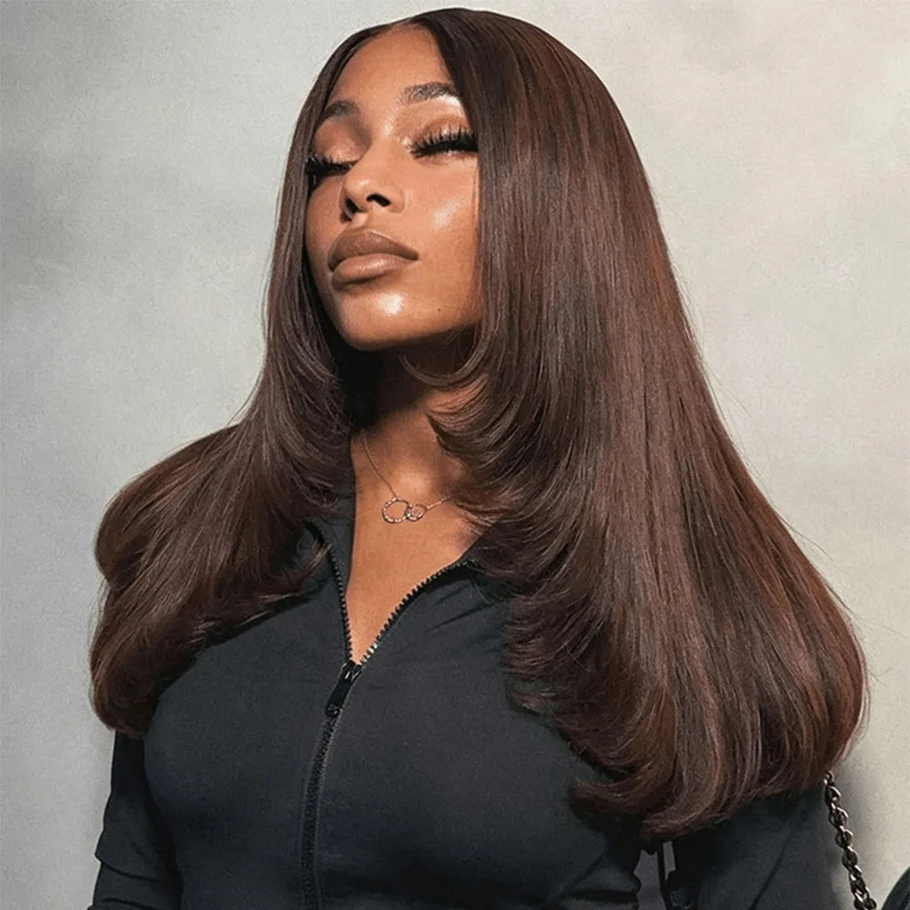 

30 40 46 Inch 13x4 Chocolate Brown HD Lace Front Wigs Human Hair For Women 13x6 Hd Straight Lace Frontal Wig For Women 200 Density