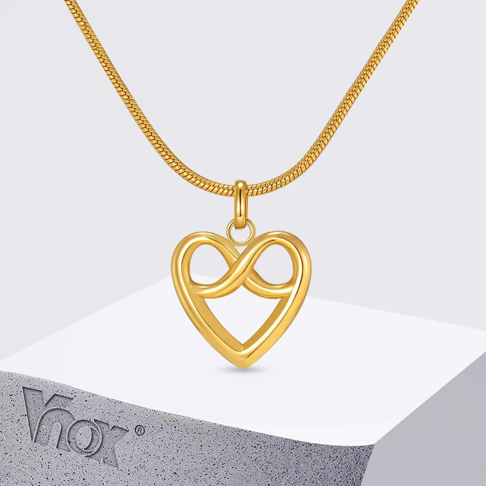 

Vnox Love Statement Heart Pendant Necklace For Women, Stainless Steel Gold Color, Romantic Infinity Gifts To Lovers
