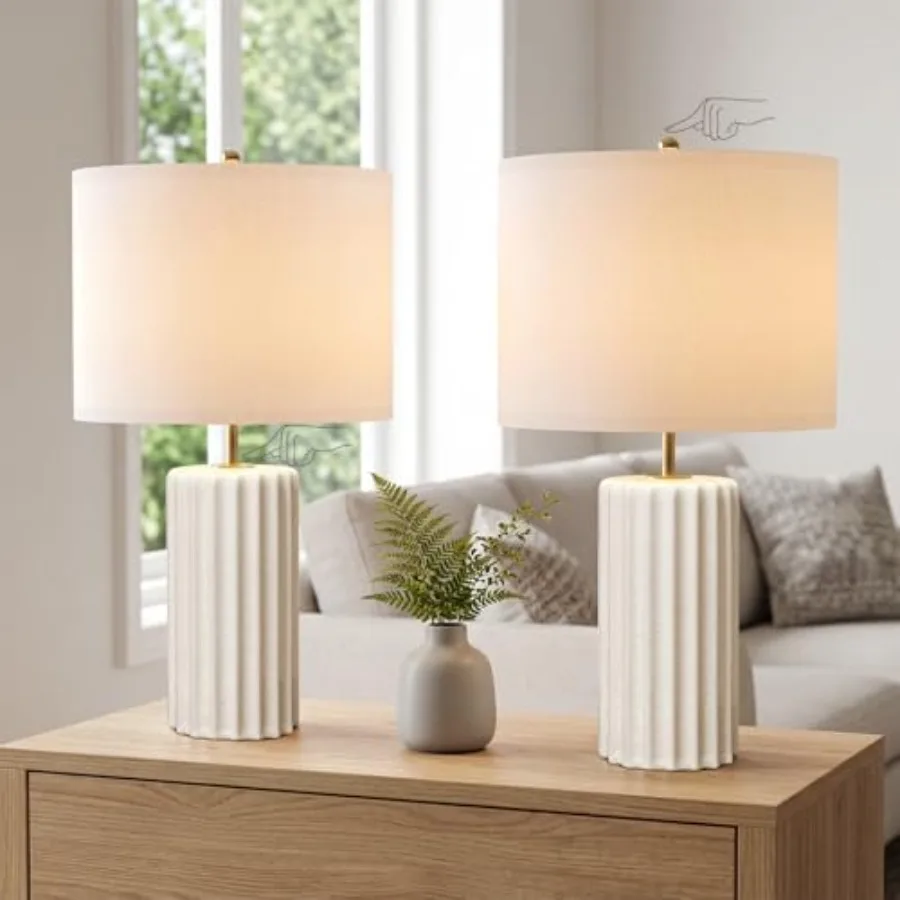 

Набор из 2 современных керамических настольных ламп 21 дюйм для спальни, с сенсорным управлением, белые настольные лампы для гостиной, прикроватные лампы в стиле фермерского дома