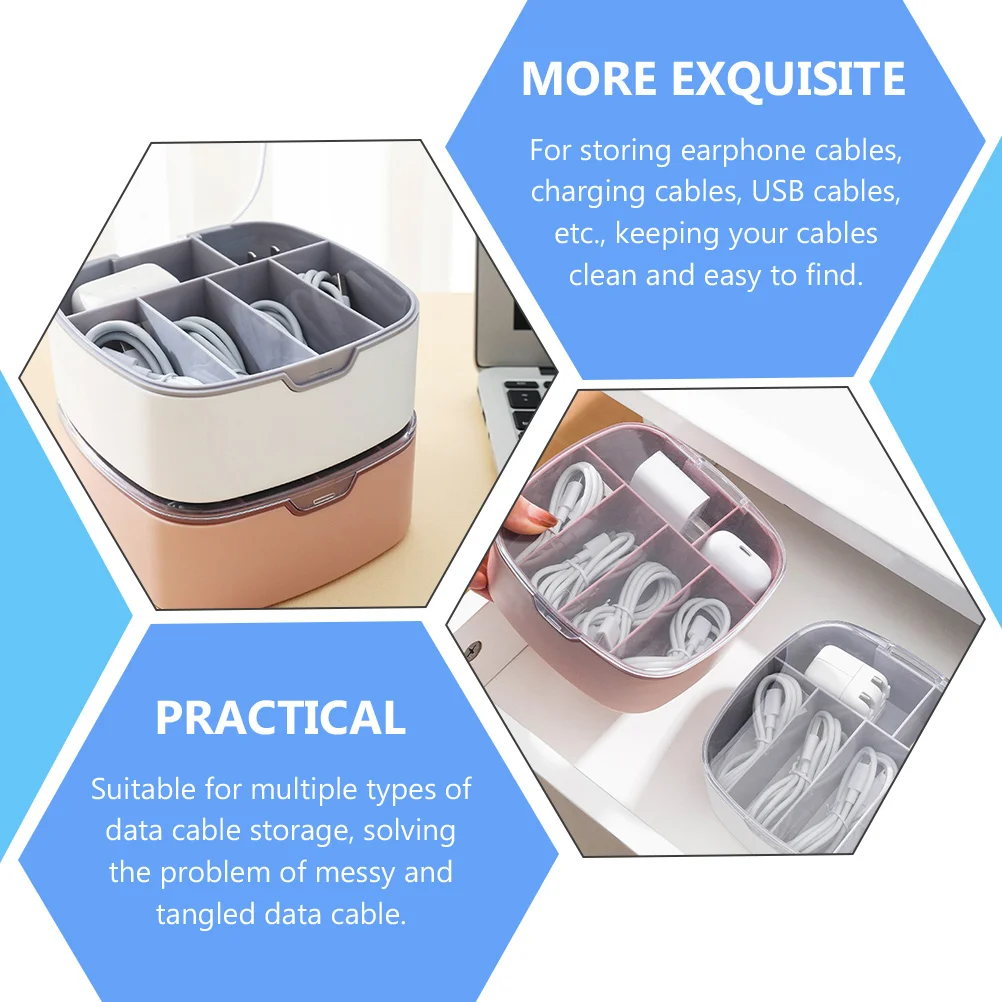 

Data Cable Storage Box Wire Case Cord Organizer The Earphone Compartment Desktop Small USB