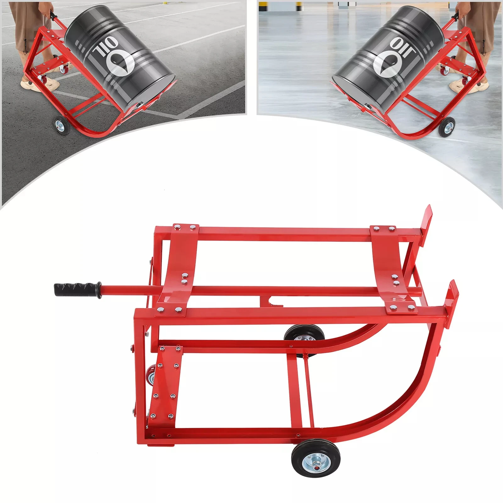 55Gal Drum Cradle with 4 Wheels – Red Drum Cradle, 600lbs Capacity for Heavy-Duty Workshop & Factory Tasks