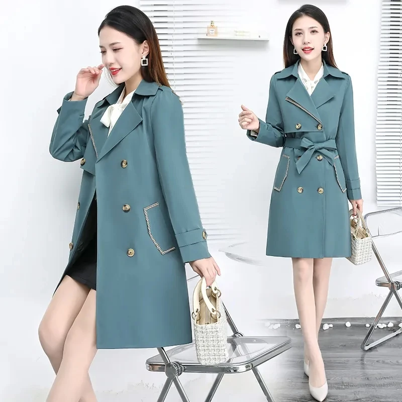 

Women Windbreaker 2024 New Fashion Slim Outwear Women Mid-length Coat Spring Autumn Lady Jacket High-end Temperament Basic Coat