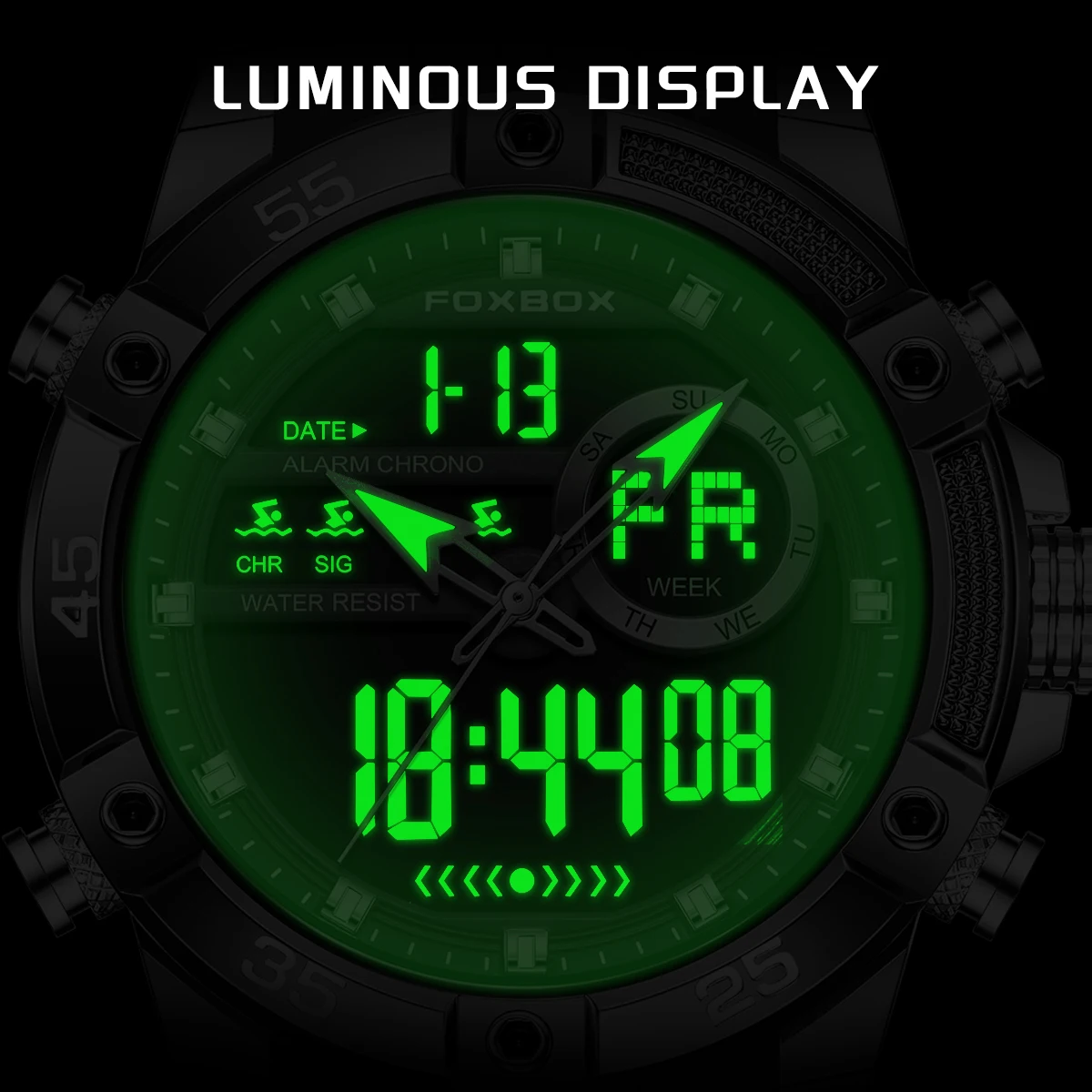 FOXBOX New Military Analog Digital Watches For Men Fashion Silicone Quartz Men's Watch Outdoor Sports Waterproof LED Watch Men