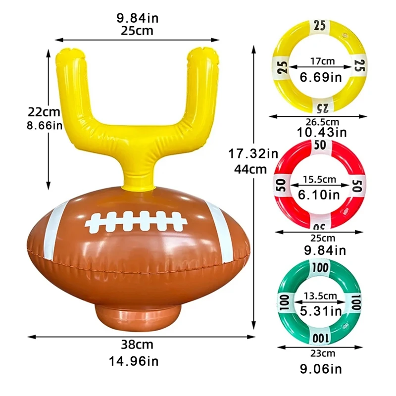 1 Set cincin Rugby tiup dekorasi pesta anak-anak, hiasan kepala bola udara klub olahraga, cincin lempar Target bergerak luar ruangan