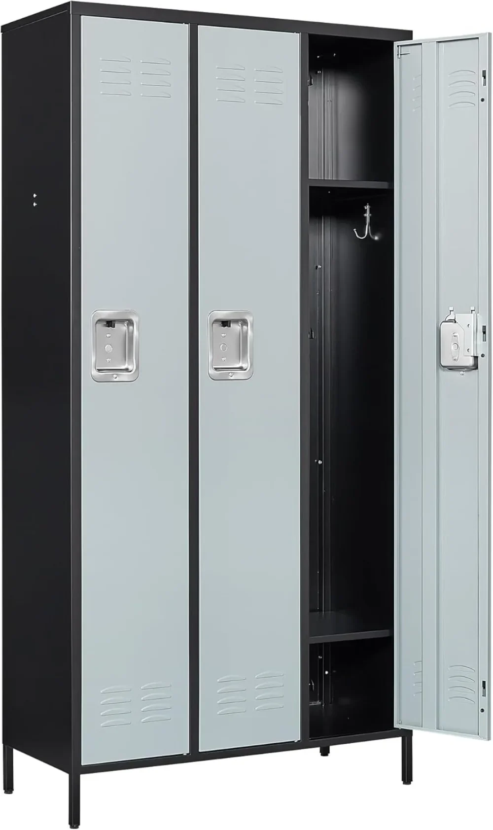 Metal Locker with 3 Doors Employees Locker, Metal Storage Locker with Hooks, 71