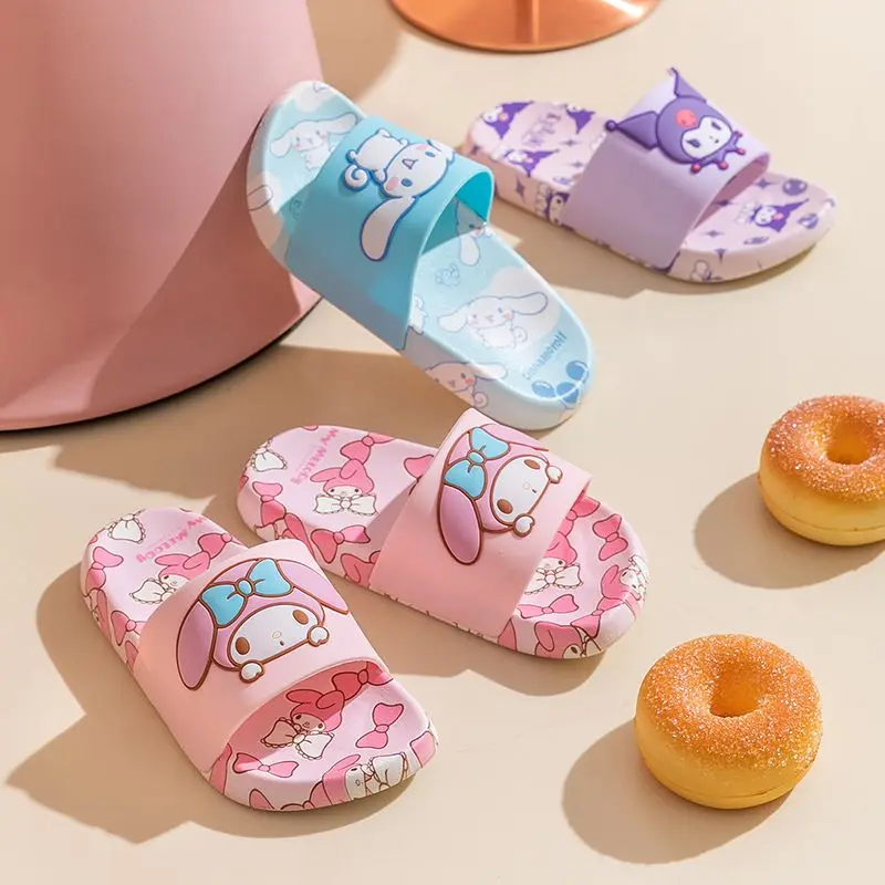 

Kawaii Children's Kuromi Slippers Girls' One-word Sandals Summer Sanrio Soft-soled Anti-slip Parent-child Small Girls' Sandals