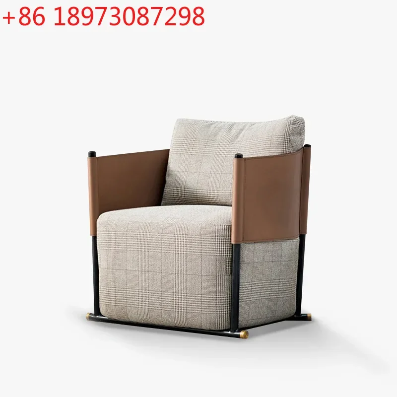 Leisure chair simple fabric lazy hard leather sofa living room bedroom study single chair