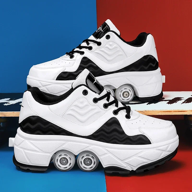 

Deformation Parkour Shoes Four Wheels Rounds Of Running Shoes 2024 Casual Sneakers Unisex Deform Roller Shoes Skating