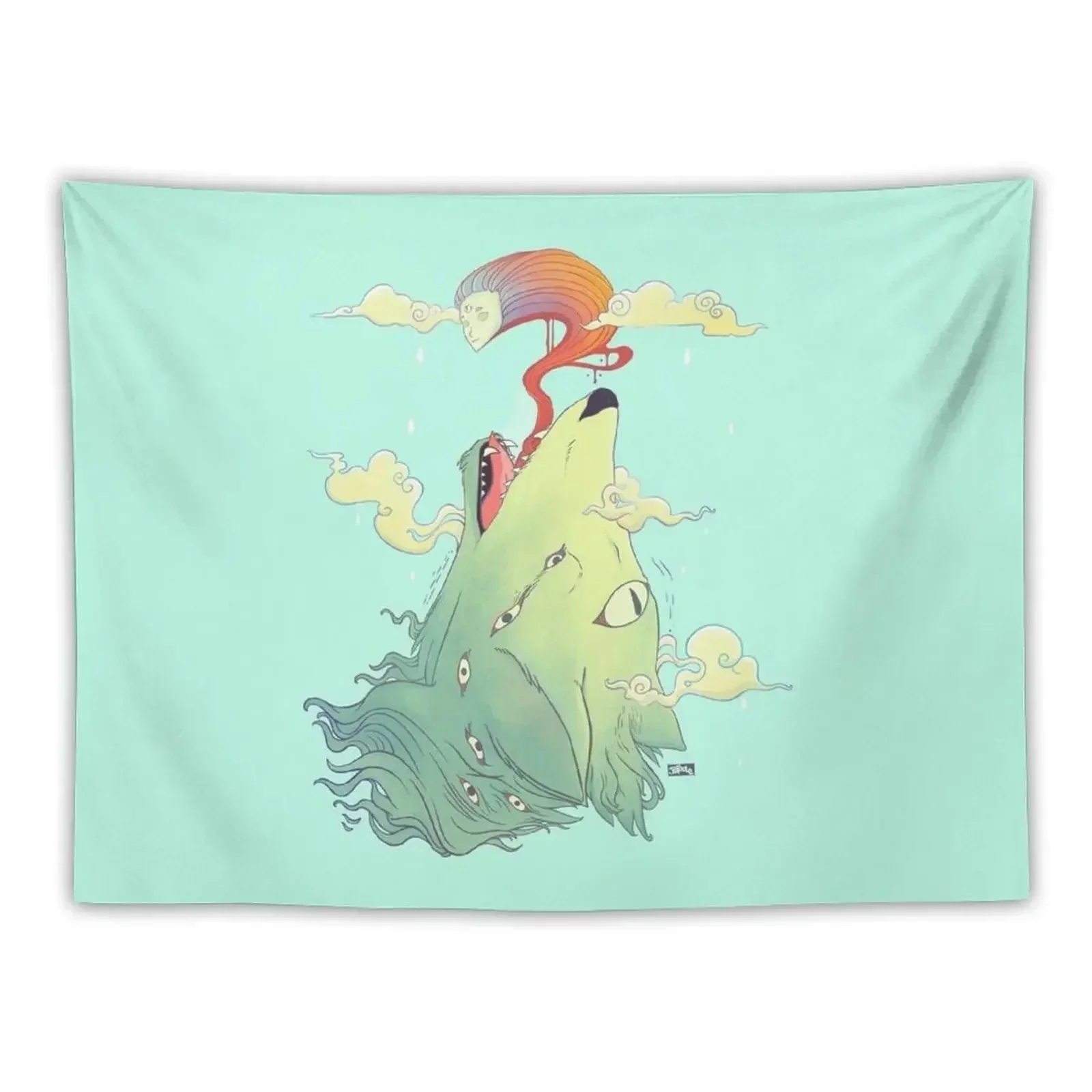 

Howling Wolf With Ghost, Colorful Artwork Tapestry Room Decorations Nordic Home Decor Tapestry