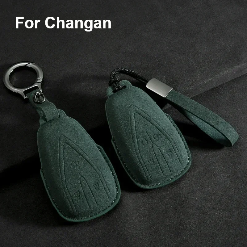 Suede Leather Car Key Case Cover Shell Fob For Changan CS35PLUS CS35 Plus CS55 PLUS CS75 PLUS Eado UNI-T UNI K Oushang X5 X7 EV
