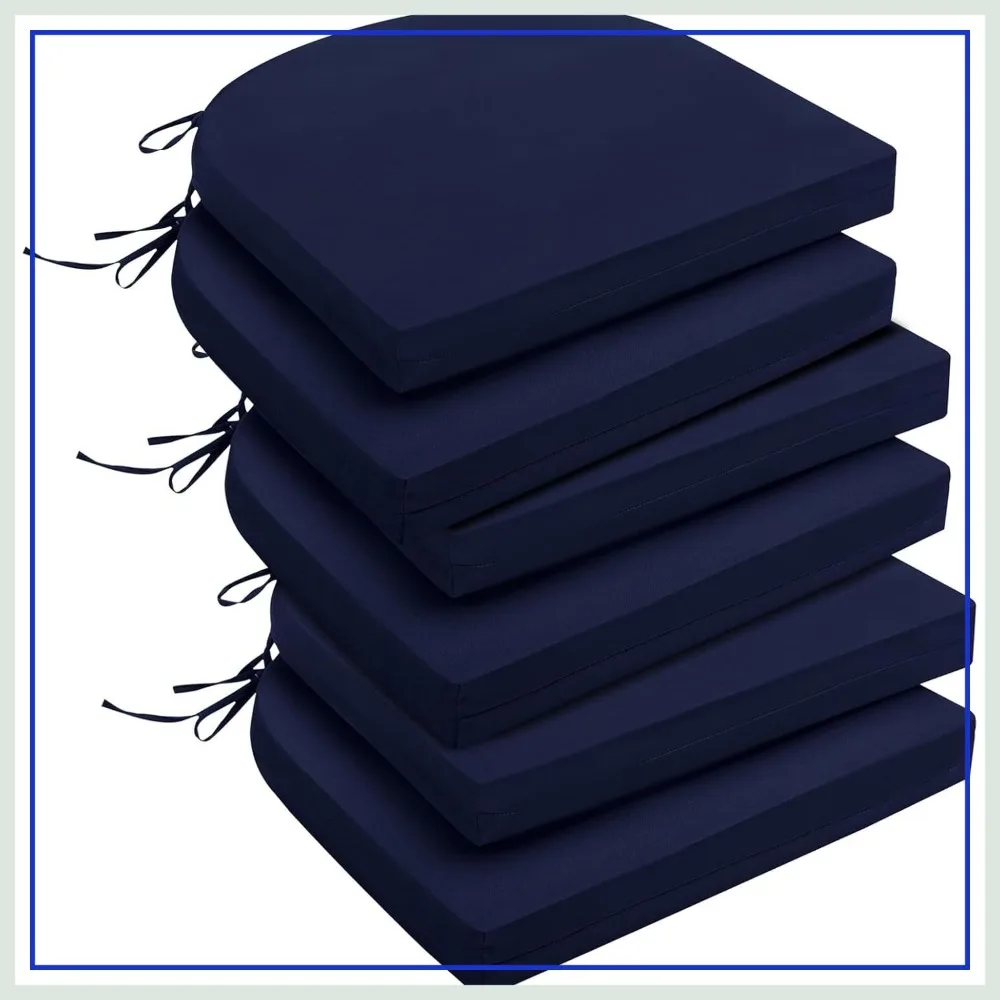 

6-Pack Outdoor Chair Cushions, Water-Resistant, High Density Foam, 17x16x2 Inch, Navy