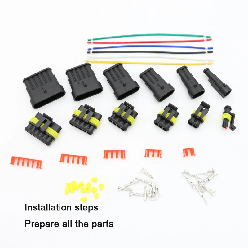 5sets Kit 2 pin 1/2/3/4/5/6 pins Way AMP Super seal Waterproof Electrical Wire Connector Plug for car waterproof connector