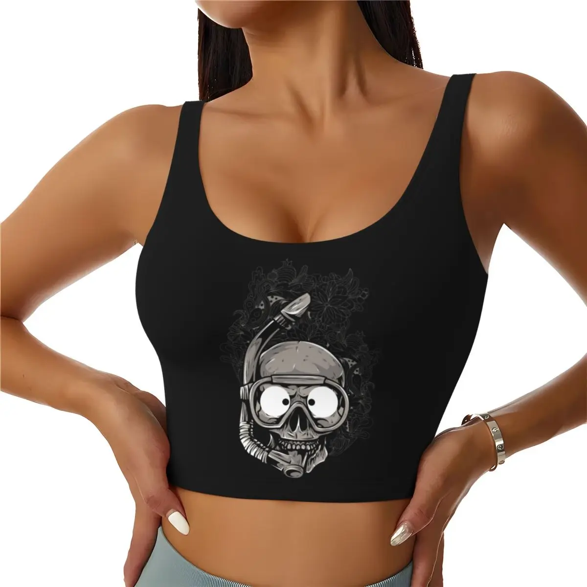 Custom Scuba Skull Dive Diver Sports Bra Women's High Impact Workout Yoga Crop Top