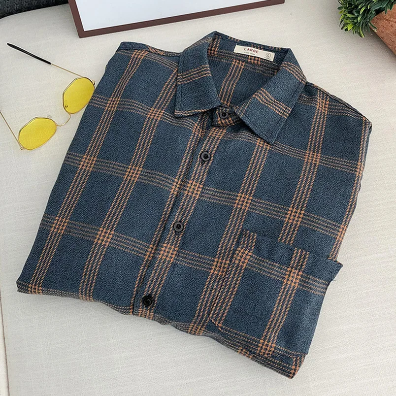 Vintage Men\'s Plaid Shirt Male Casual Office Blouses And Shirts Oversized Long Sleeve Summer Shirts Business Clothes Autumn