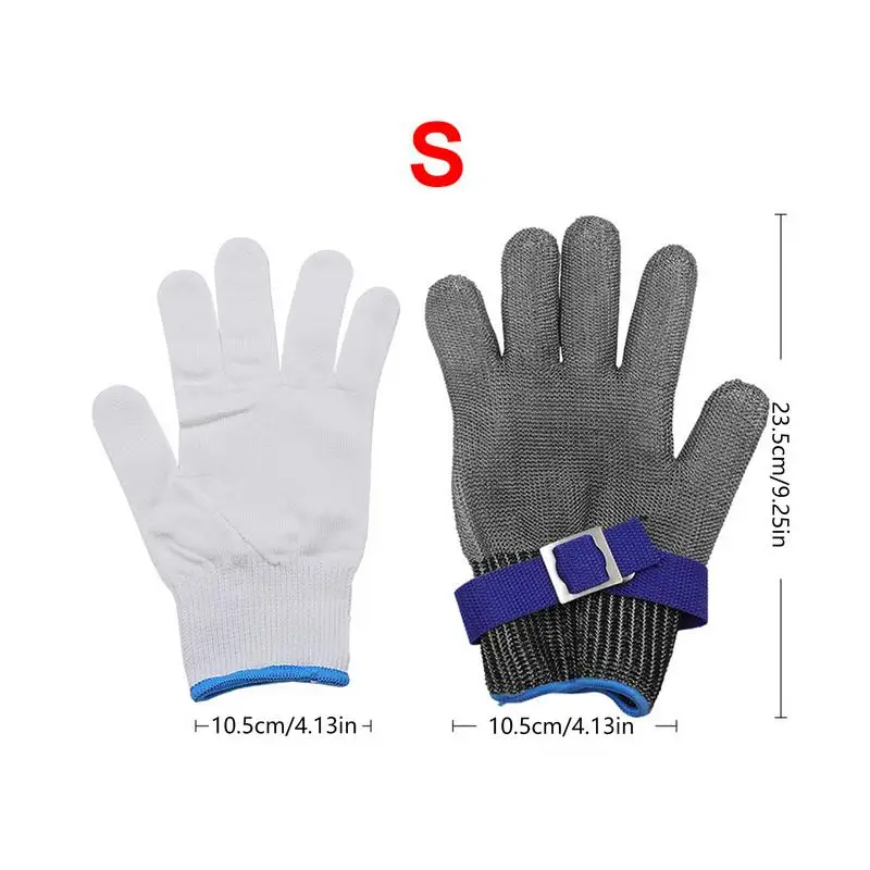 Stainless Steel Mesh Metal Gloves Cut Resistant Kitchen Gloves With White Nylon Gloves Hygienic And Comfortable Safety Work