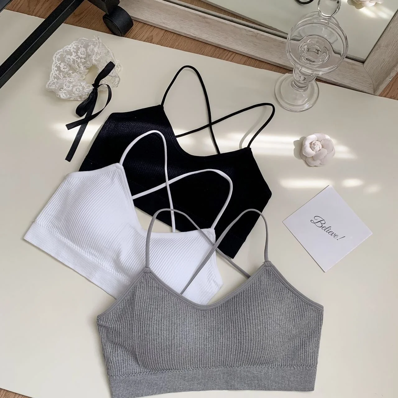Summer New Pure Desire Sexy Deep V Neck Cross Backless Tank Top Women's Slimming Fixed Chest Pad No Spill Cup Nylon Cotton Blend
