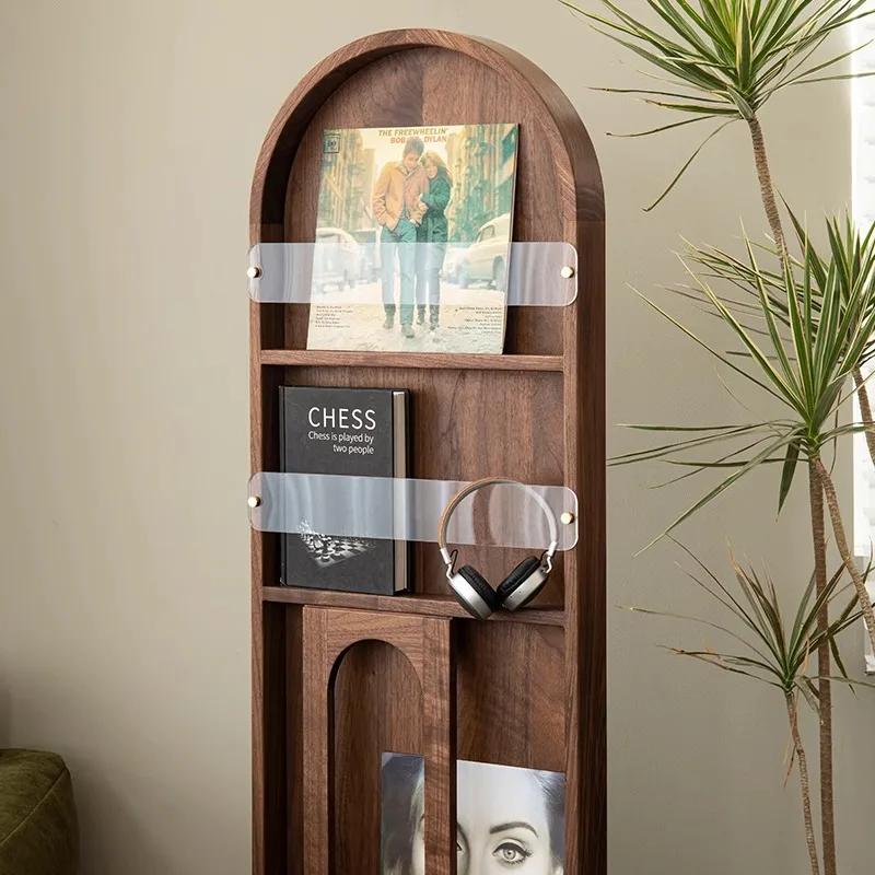 Black walnut full body mirror movable fitting mirror solid wood magazine display shelf book shelf