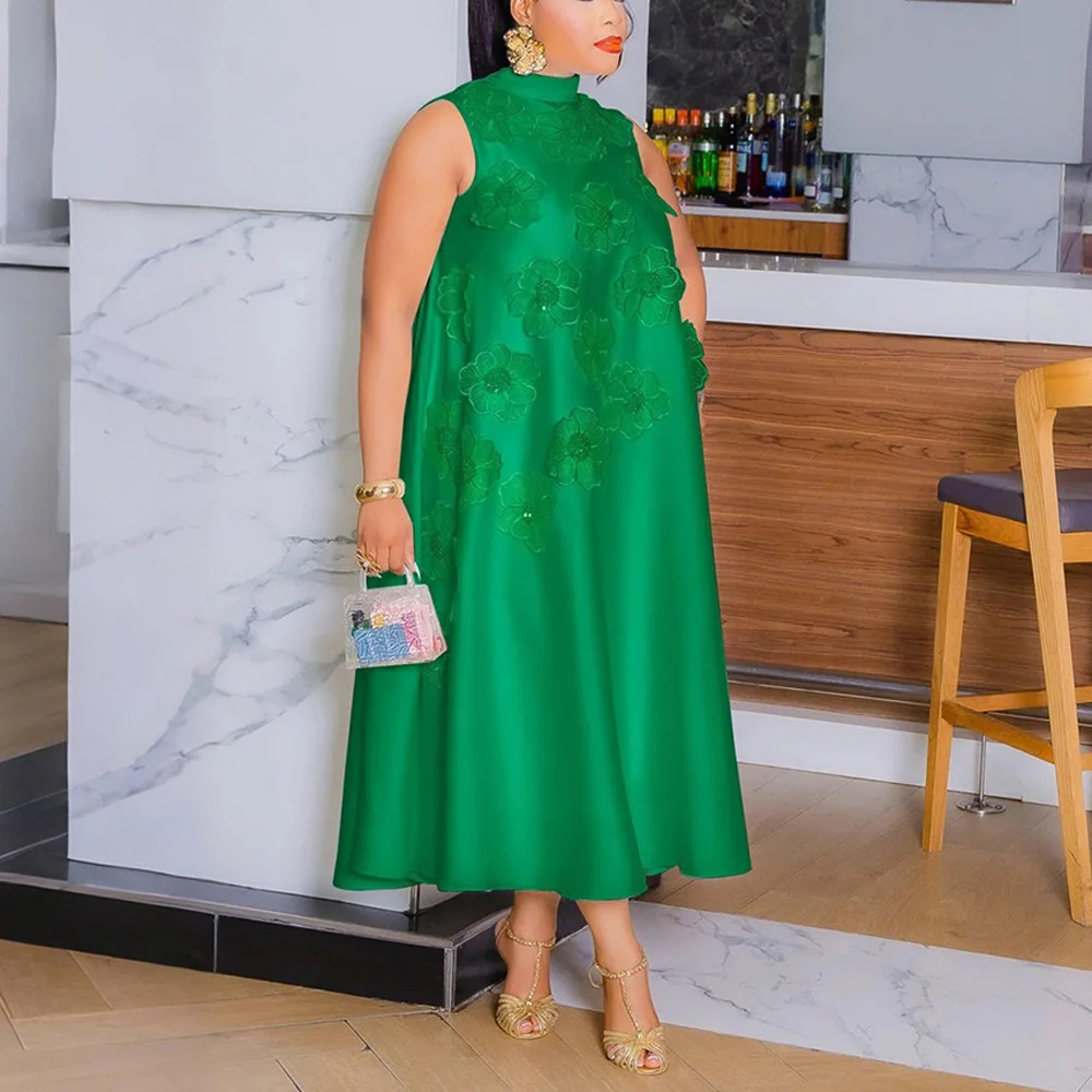 

Elegant Dresses for Woman 2025 New O Neck Sleeveless Floral Straight Ankle Length Fashion Ladies Birthday Party Dress Customized