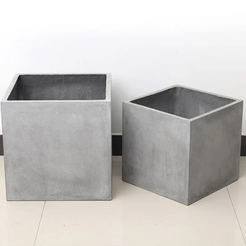 Large cement square flower pot, Nordic industrial style simple magnesium mud handmade flower pot, outdoor flower slot vegetable