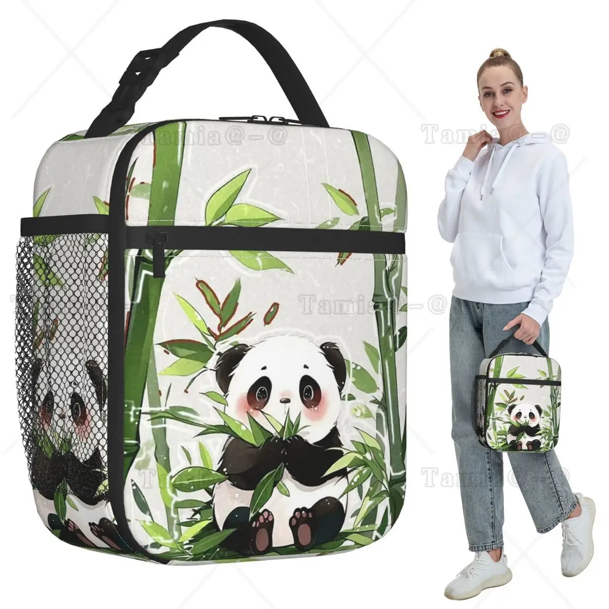 Cute Panda Eating Bamboo Leaves Insulated Lunch Bag for Kids School Cooler Thermal Food Box Tote Leakproof Lunch Boxes Container