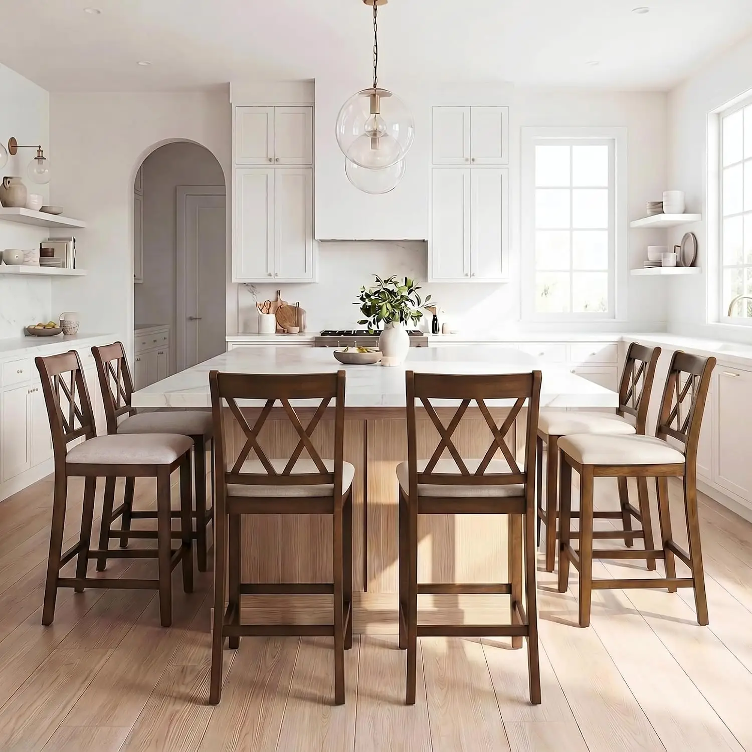 Beige Bar Stools Set of 6, 24