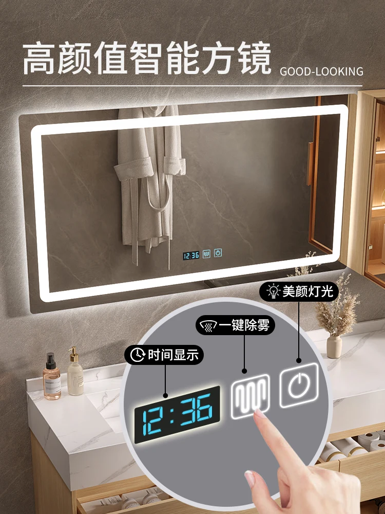 Modern Log Slate Bathroom Cabinet Combination Solid Wood Hand Wash Basin Toilet Washbasin Intelligent Light Luxury Bathroom