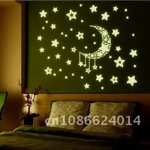 

Night Glow Moon Star Fluorescence Noctilucent Luminous Vinyl Removable Nursery Kids Child Bedroom Wall Stickers Decal