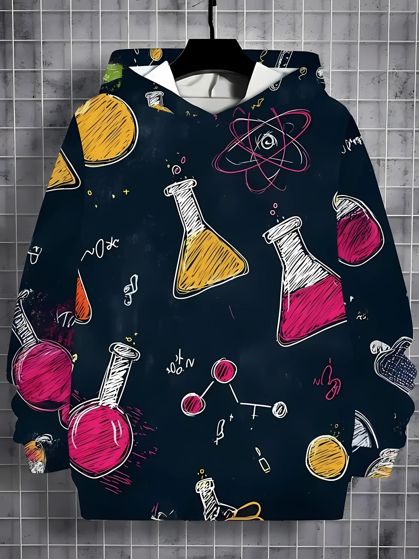 سترة بقلنسوة جديدة مريحة للأطفال لخريف 2025 مع طباعة الكون الكيميائي ثلاثي الأبعاد وبلوزة كاجوال عصرية