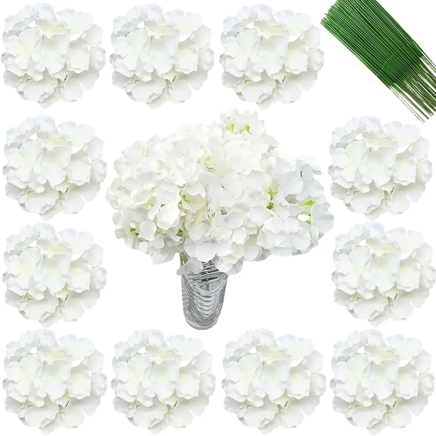 

8 inch Big Silk Hydrangea Heads Artificial Flowers Heads with Stems 20Pcs Fake Hydrangea Flowers for Decor