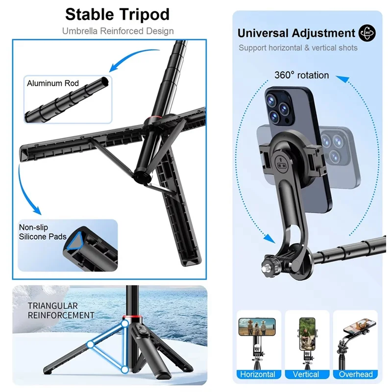 ABSQ-Selfie Stick Tripod For Iphone Smartphone Camera Stabilizer Portable Photo Fill Light Tool For Live Shooting And Travel
