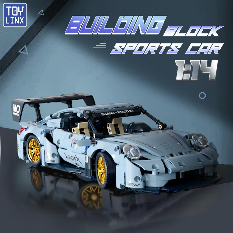 Kit de bloques de construcción de supercoche MOC azul 1:14, 973 Uds., montaje DIY ultradetaltado, modelo de coche de carreras, Kits de juguetes educativos para niños