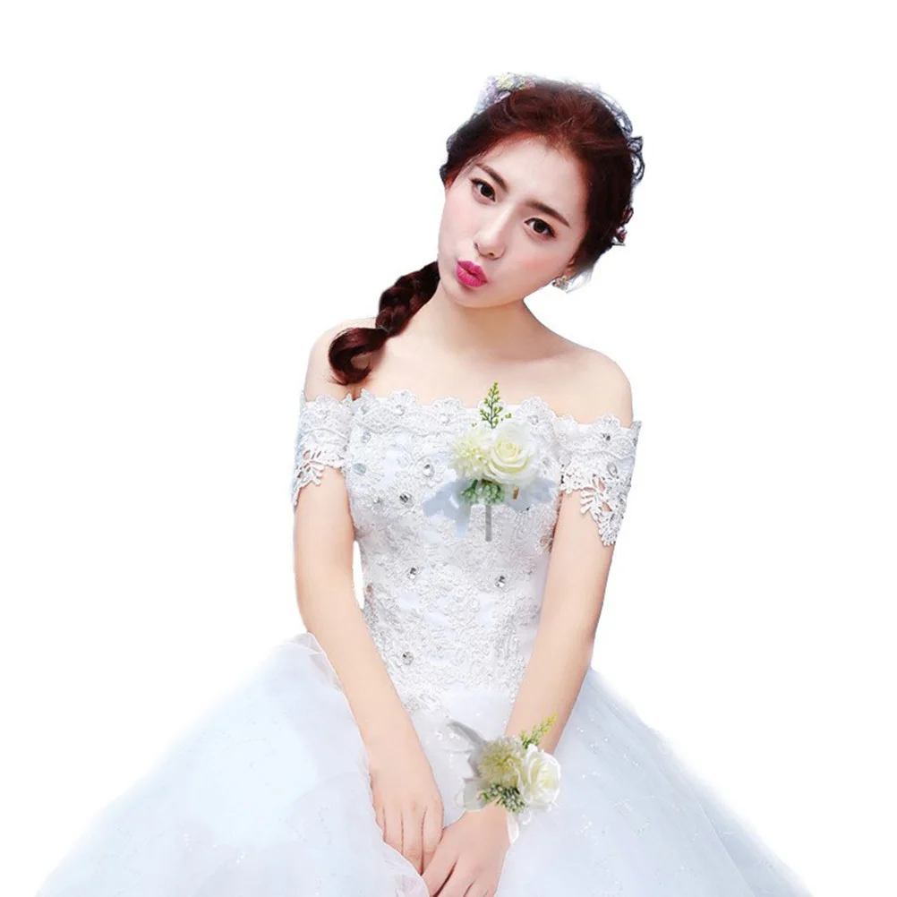 1 مجموعة 1 مجموعة زهرة اصطناعية بروش زهور المعصم لحفل زفاف العروس وصيفة الشرف حفلة واقعية الصدار ديكور محاكاة الأزهار #1