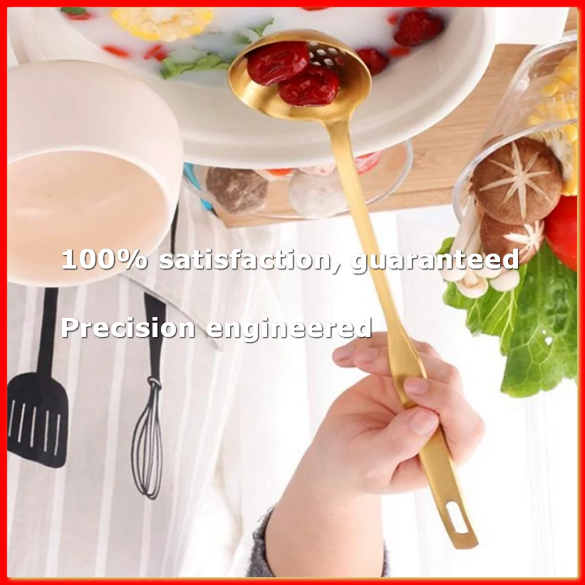 Gold Soup Ladle Colander Set, Long Handle Stainless Steel Kitchenware Cookware Serving Spoon, for Cooking Utensil(2 PCS)-A22U