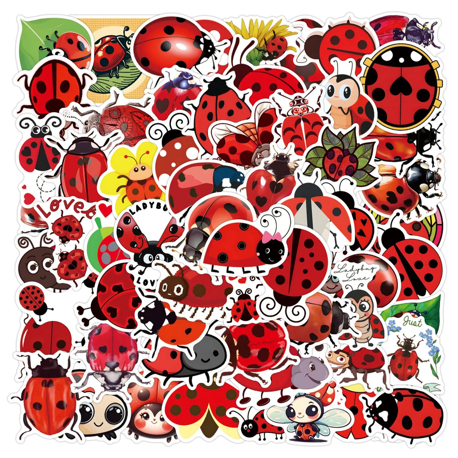 50/110 Uds pegatinas bonitas de dibujos animados de mariquita insecto Graffiti estilo rojo decoración Animal maleta nevera portátil guitarra bicicleta calcomanías