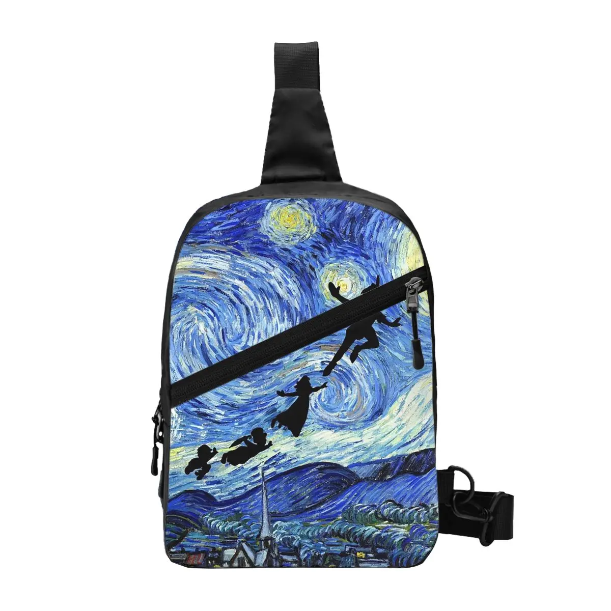 Peter Pan Starry Night Chest Bag Men Sling Crossbody Backpack Chest Bag Travel Hiking Daypack Shoulder Bag