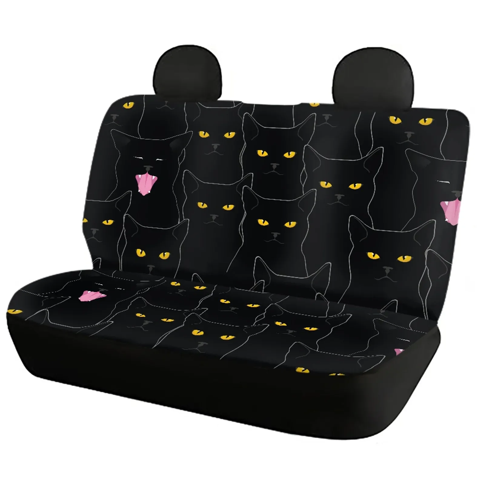 Black Cat Yellow Eyes Design Car Interior Seat Covers Slip-Resistant Front and Back Car Seat Cushion Easy To Clean Install seat