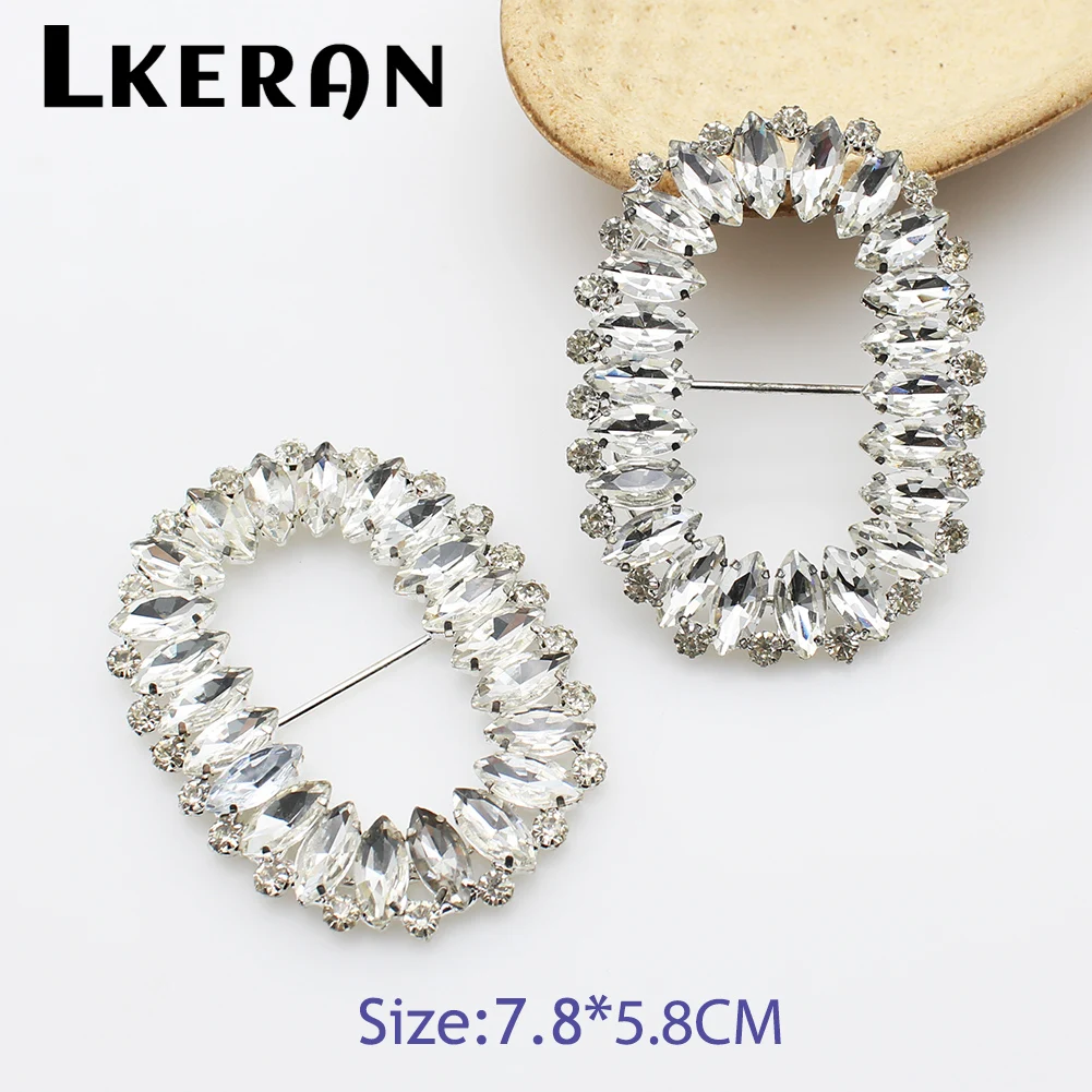 NEW 2Pcs 7.8*5.8cm Shiny Oval Slider Rhinestone Buckles Crystal Decor Wedding fit ribbon and Shoe Belt Clothin Buckles Fitting