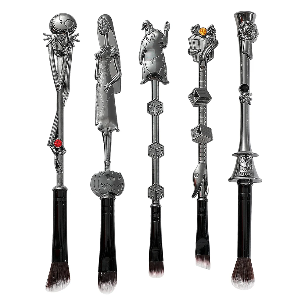 Disney-The Nightmare Before Christmas Metal Makeup Brush, Professional Powder Concealers, Blush Beauty Tool, 5Pcs