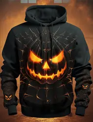 Halloween Men's Graphic Hoodie Pumpkin Prints Classic Casual 3D Pullover Holiday Going Out Hoodies Thin style Long Sleeve Hooded