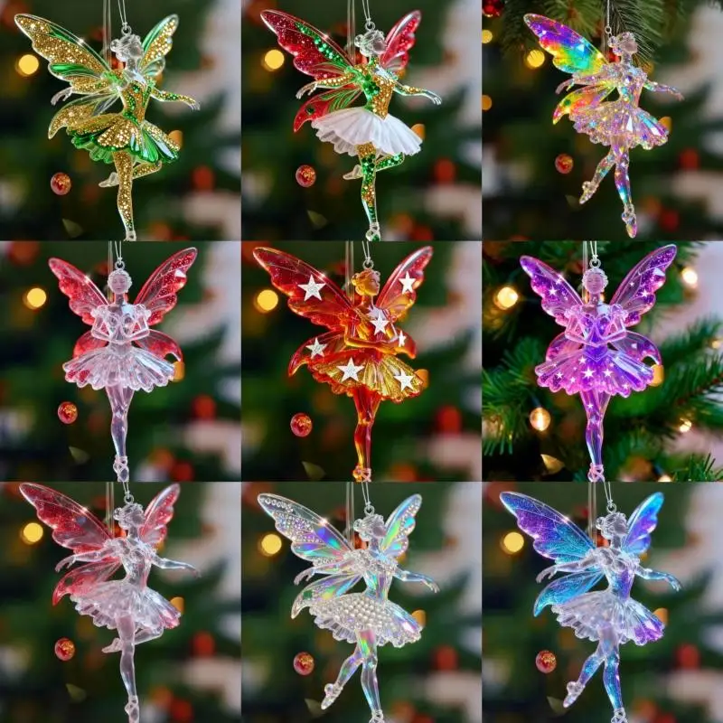 Sparkling 2D Acrylic Pendants Ballerina Simulation Christmas Tree Hangings Car Rearview Mirror Charm Decoration Ornaments
