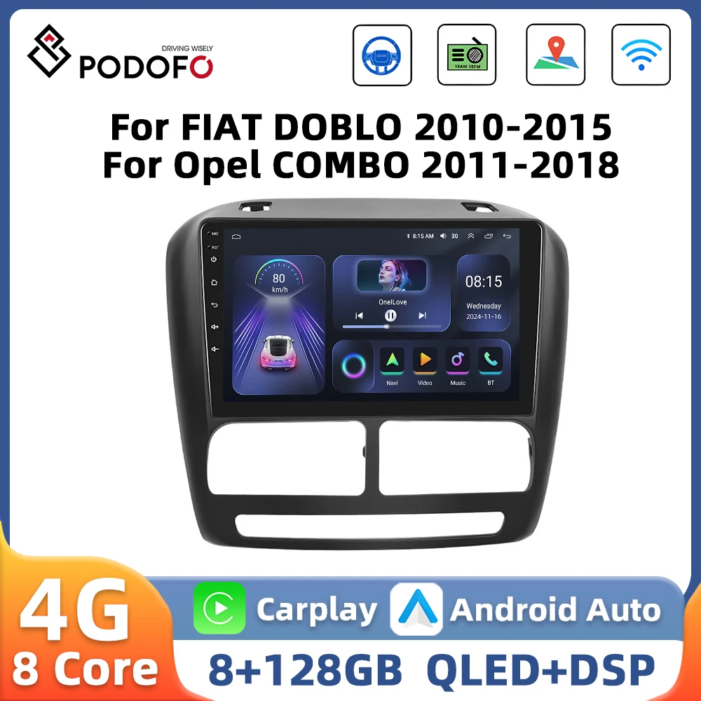 Podofo 8Core 2din Car Radio For FIAT DOBLO 2010-2015/COMBO 2011-2018 Multimedia Player Carplay Android Auto GPS Navigation WIFI