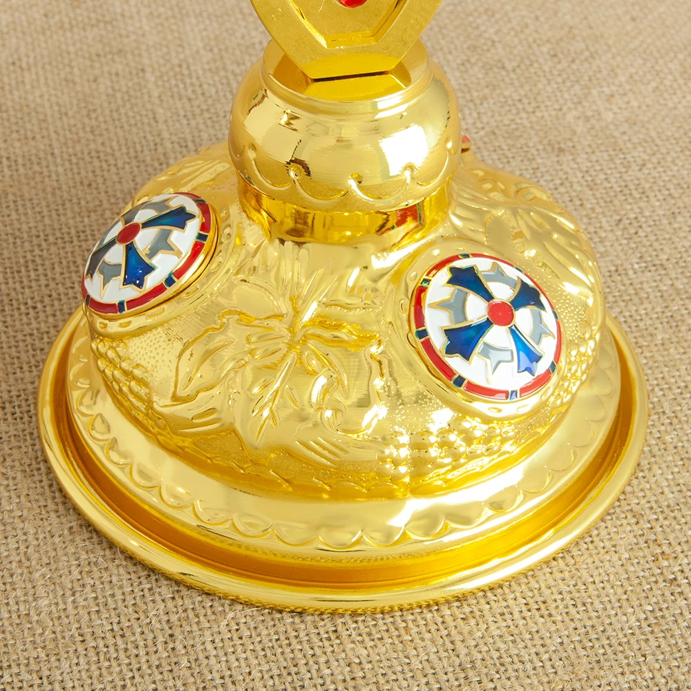HTISOK 15 Zoll Orthodoxes Stehendes Jesus-Kreuz, Zinklegierung Vergoldetes Kreuz, Religiöse Dekoration mit Sockel, Geschenk für Gläubige – Detail 3