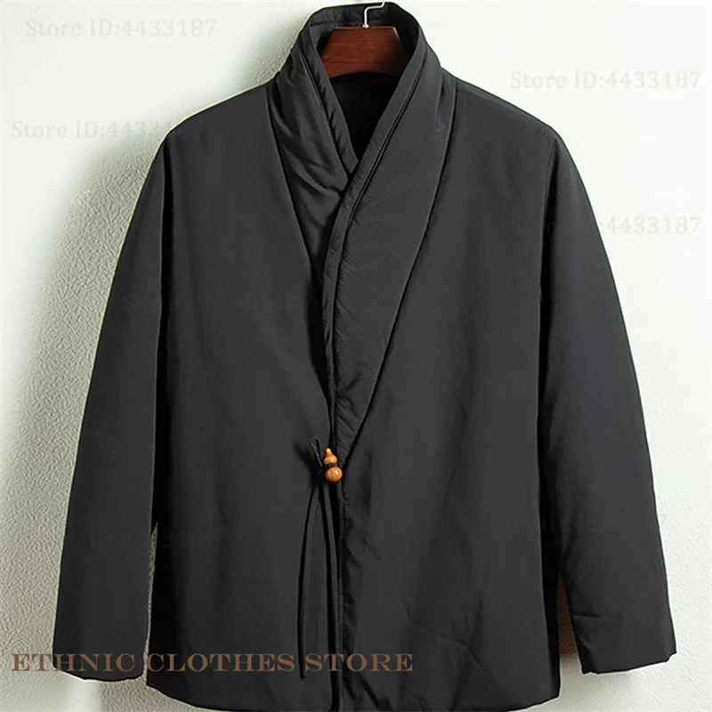 

Мужское японское кимоно размера плюс 3XL 4XL, кардиган юката хаори, платье в стиле ретро, куртка на хлопковой подкладке в китайском стиле, утепленное пальто, верхняя одежда